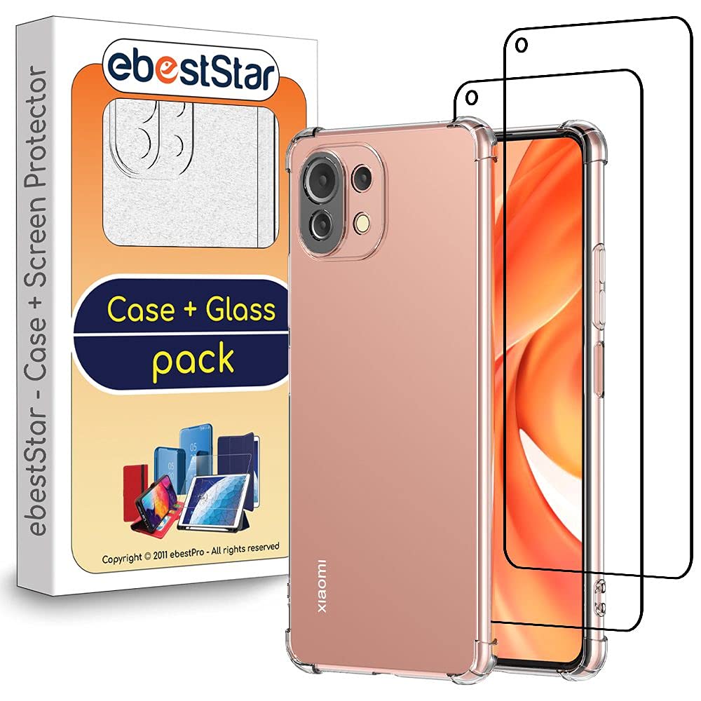 ebestStar - Cover per Xiaomi Mi 11 Lite, Mi 11 Lite 5G, NE, Custodia Protezione Carbonio Design, TPU Morbida Antiurto, Nero + Vetro Temperato