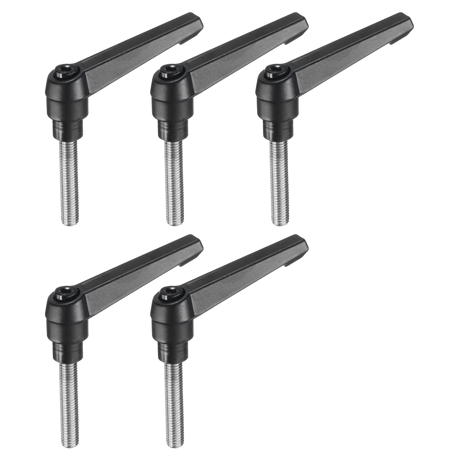 uxcell 5pcs Adjustable Clamping Lever Handle M8 x 40mm Metric 304 Stainless Steel Male Threaded Stud Hand Knobs Push Button Ratchet Rotating Screw Handles Bolts with Locking Lever Black