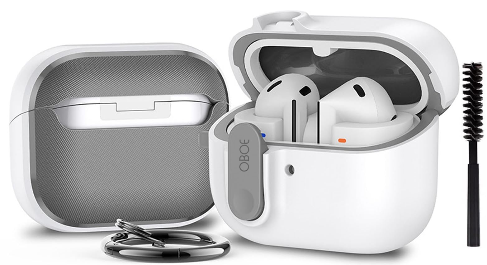 Oboe Aegis Case 'Compatible with' Samsung Galaxy Buds 3 & 3 Pro (2024) Case with Secure Lock Clip & Keyring (White) [Buds & ChargingCase NOT Included]-image-45