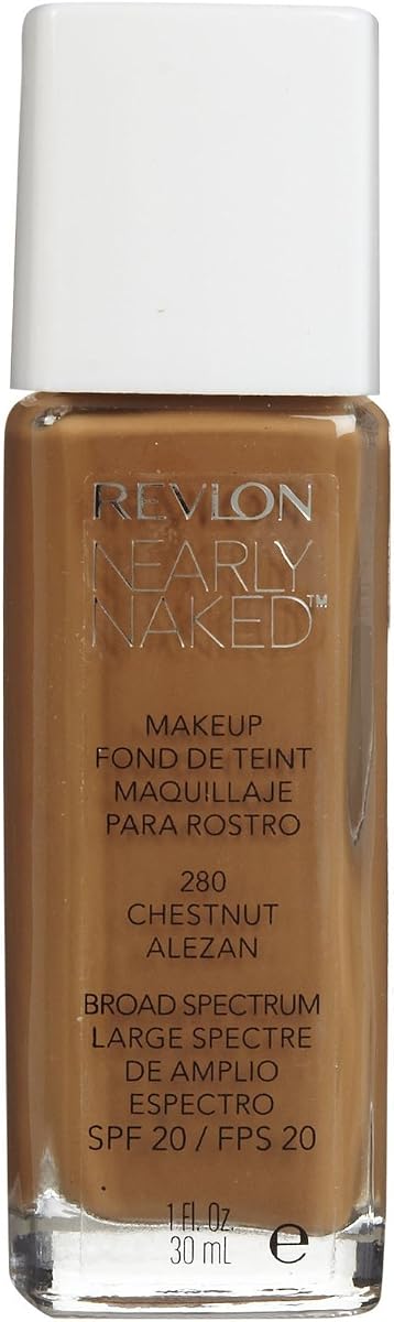 Maquillaje líquido Revlon Nearly Naked de amplio espectro SPF 20, castaño #280, 1 onza líquida