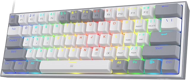 Redragon K617 60% Wired RGB Gaming Keyboard, 61 Keys Compact Mechanical Keyboard w/White & Grey Mixed-Colored Keycaps, Linear Red Switch, Pro Driver Support