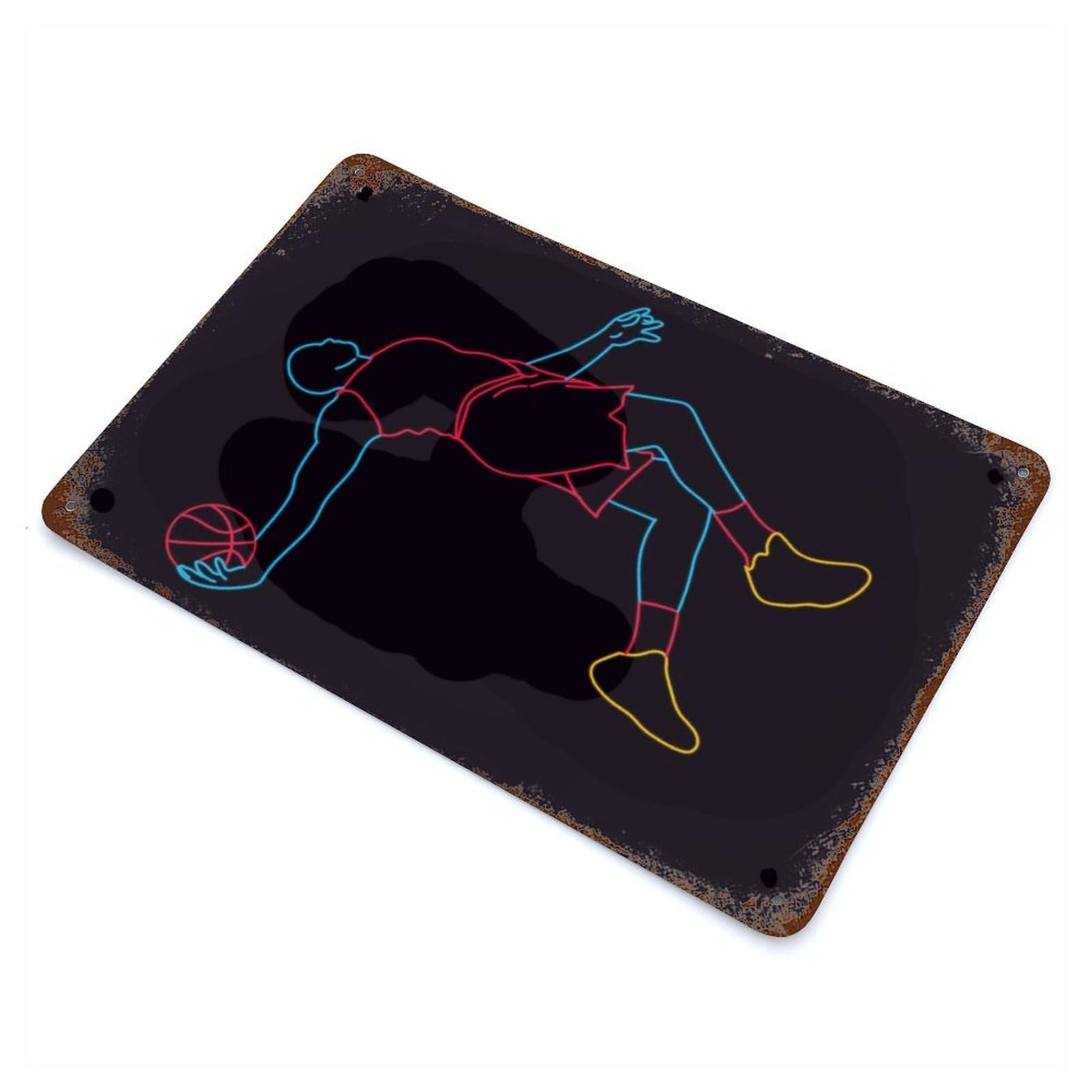 Basketball Neon Art Decorative Tin Sign 11.8"x7.9", Industrial Home Decor for Garage, Pub Or Kitchen