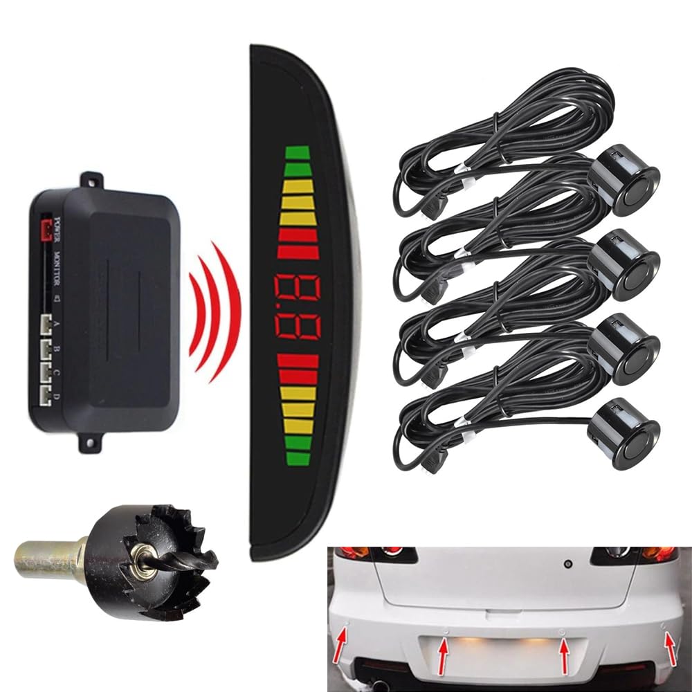 MASO Radar di retromarcia wireless per auto con kit 4 sensori, Radar di retromarcia wireless per auto DC 12V 0,3-2,0 m/11,81-78,74 pollici