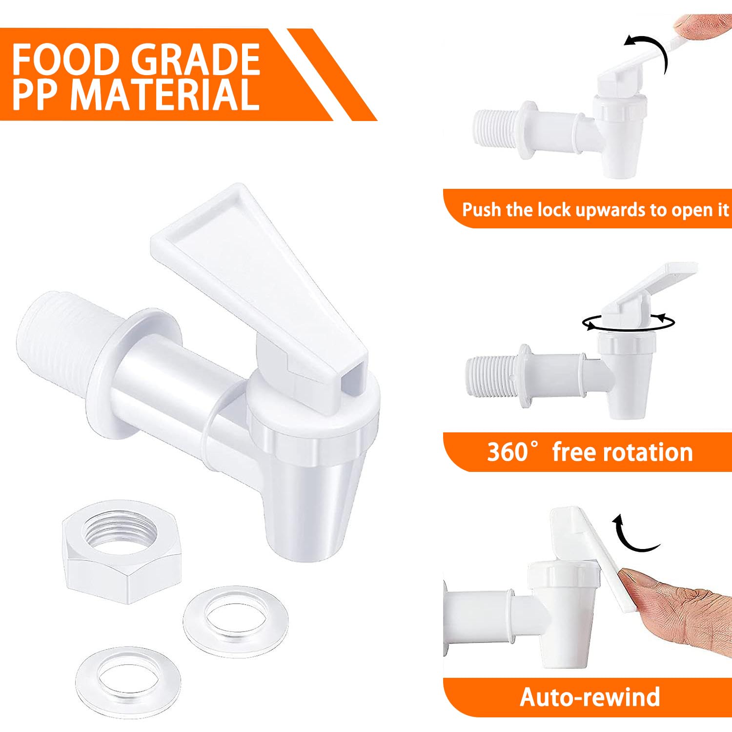 Robinet Distributeur de Boissons en Plastique 8 Pièces Robinet de Rechange pour Tonneau à Bière, Jus, Fontaine à Boire (Noir, Blanc)