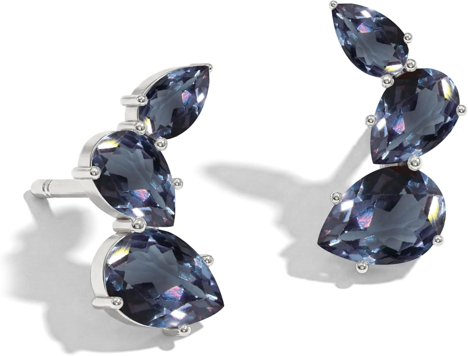 GOODSTONE JEWELS Pear Shape Ear Climber Earrings for Women in 925 Sterling Silver | Push Back Graduated Three Stone Design | Natural Birthstone Jewelry Gift for Her