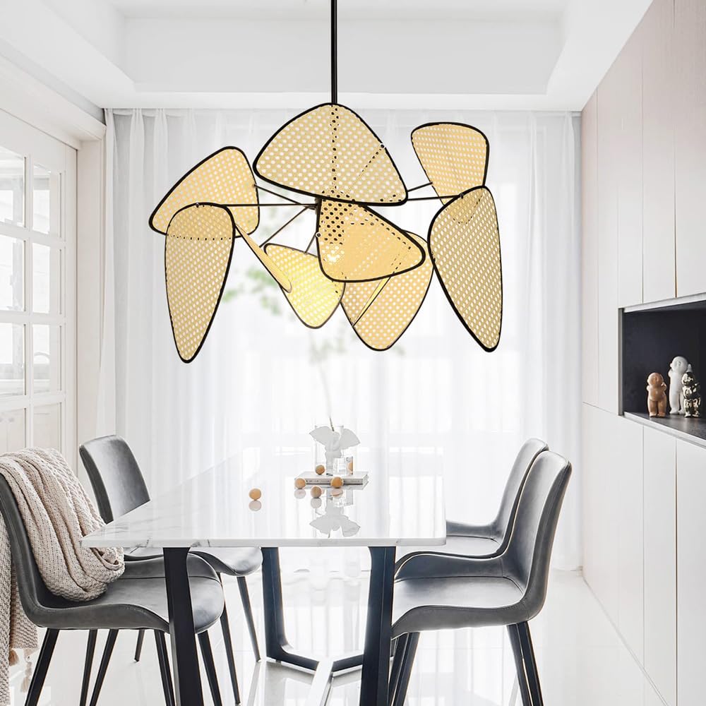 LYMSXAZOU Fan-Shaped Pendant Light, Woven Petal Lantern Chandelier Lamp Shade, Hanging Ceiling Handmade Lampshade Light Fixture Rustic Farmhouse Star of