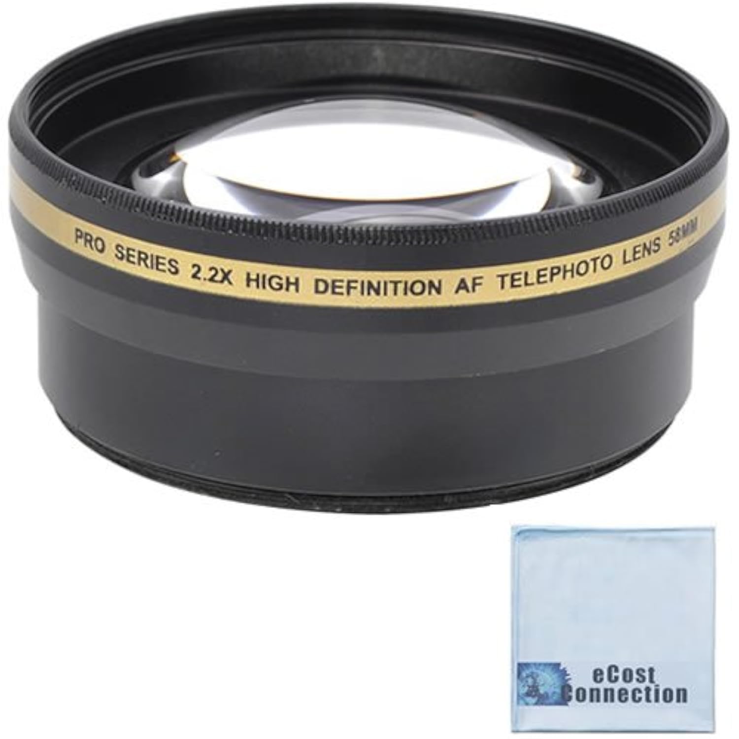 eCost Pro Series 58mm 2.2X High Definition AF Telephoto Lens + Microfiber Cloth for Canon EF-S 18-55mm 3.5-5.6 is II, EF-S 18-55mm 3.5-5.6 is STM, EF 75-300mm 4-5.6 III USM and Other Models