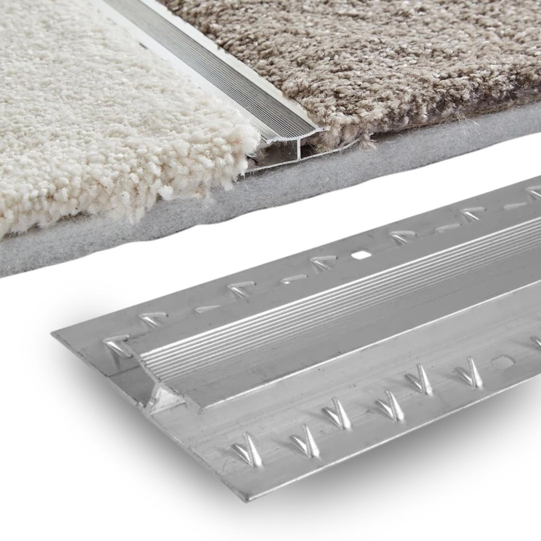 Carpet to Carpet Floor Double Door Bar - Silver Metal Threshold Trim Strip | 0.9m Length | Ideal for Doorways | Easy-Fit Cover Strip - Carpet to Carpet Double Flooring Door Bar