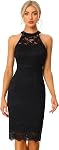 Allegra K Halter Robe formelle pour les femmes sans manches Bodycon robe de cocktail invité de mariage en dentelle