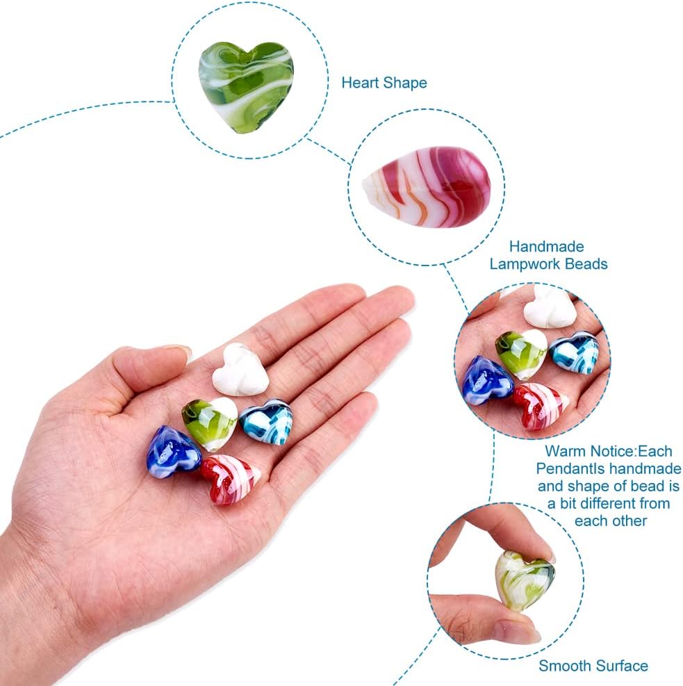 Cheriswelry 20pcs Heart Pearlized Handmade Lampwork Glass Beads Colorful Crystal Love Heart Loose Spacer Beads Charms 20mm for DIY Craft Earirng Bracelet Necklace Jewelry Making Decoration - Image 3