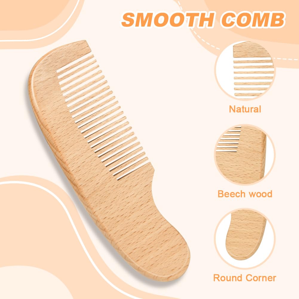 Aolso Brosse Cheveux Bebe Brosse, 3pcs Cheveux Poils de Chèvre doux Premium Brosse à bébé en Bois, Garçons et filles, Brosse cheveux bebe pour enfant et nouveau-né, Baby Shower Cadeau