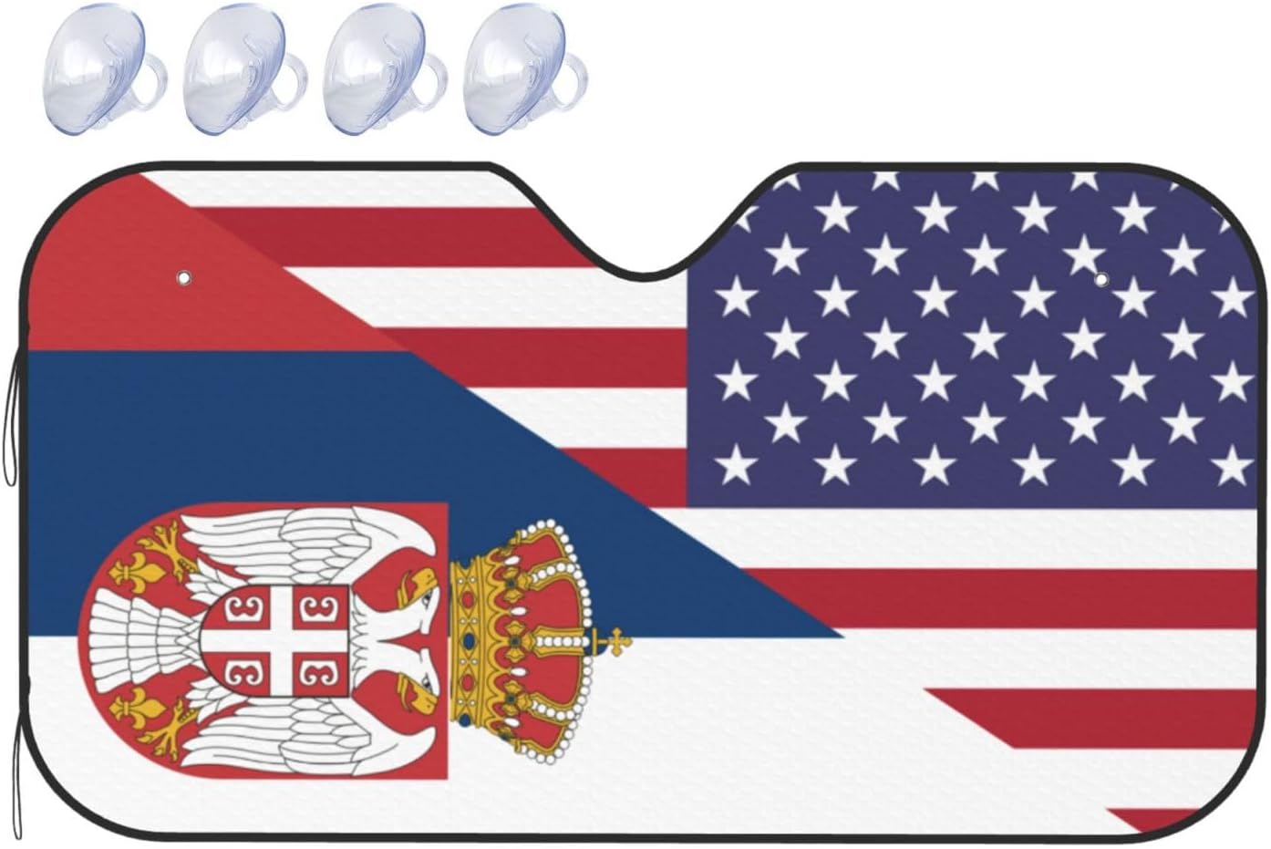 America Serbia Friendship Flag Foldable Car Windshield Sunshade Blocks Heat and Sun Glare Uv Rays
