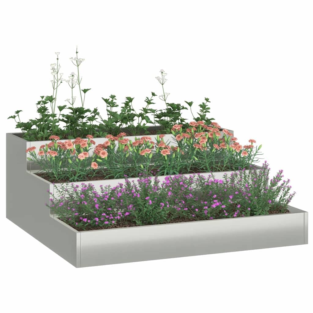 vidaXL Garden Planter Silver 90 x 90 x 35 cm Galvanised Steel, Garden and Terrace, Durable Metal Planter, Outdoor Display, Modern Container for Decor, Floral Arrangement