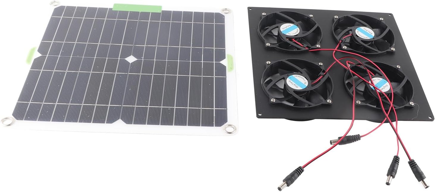 Pwshymi Solar Powered Exhaust Fan Durable Monocrystalline Silicon Solar Greenhouse Fan for Pet Houses 9.1x9.1in