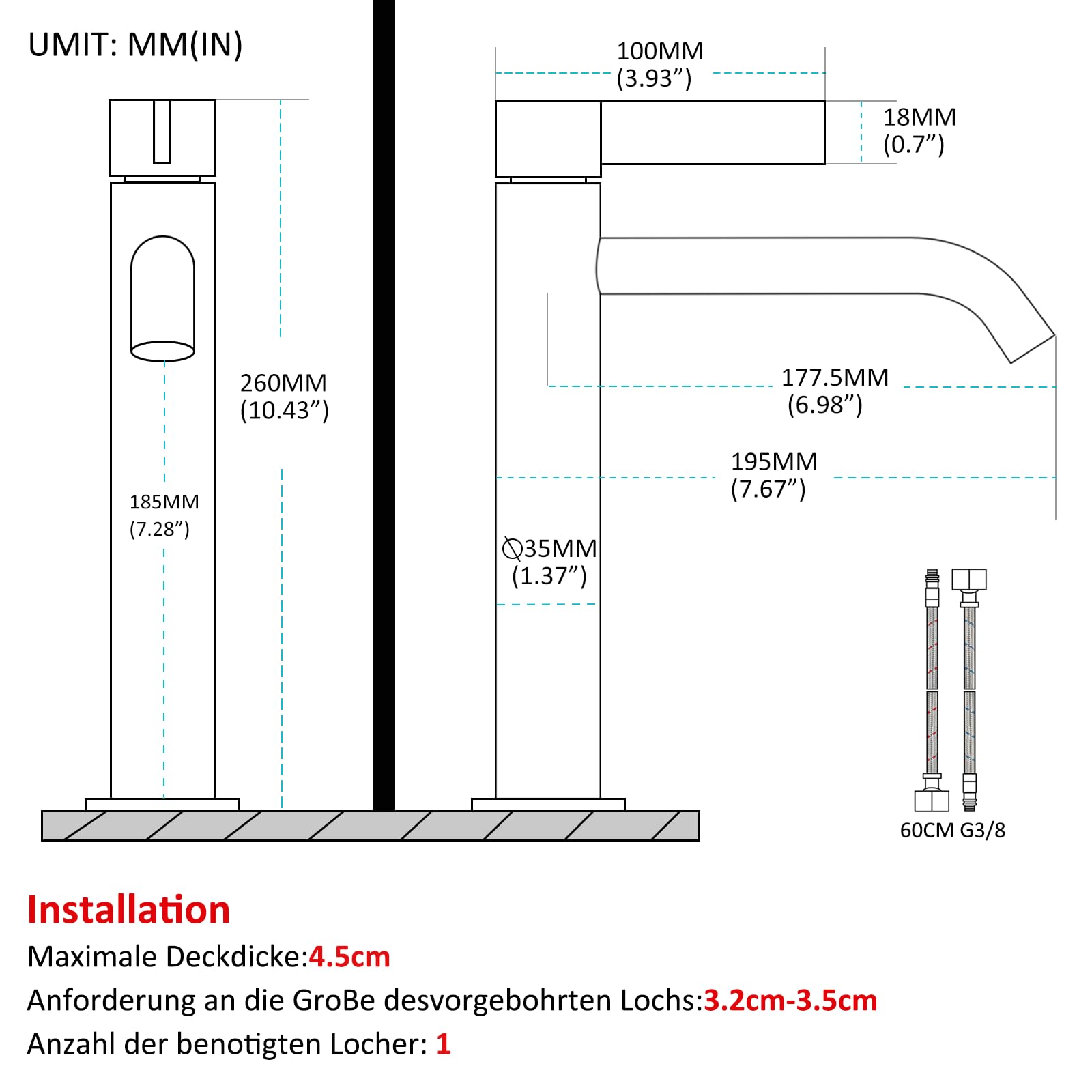 Mitigeur Lavabo Salle de Bain Haut, Robinet Lavabo Vasque à Poser