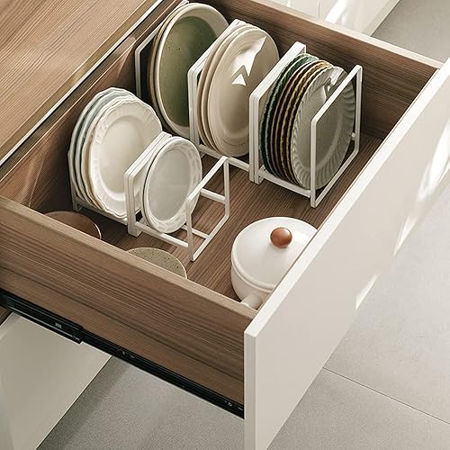 Miniatura 6 de MINGFANITY 4 soportes para platos, organizador de platos de metal para gabinete, mostrador y armario, negro, 4 grandes