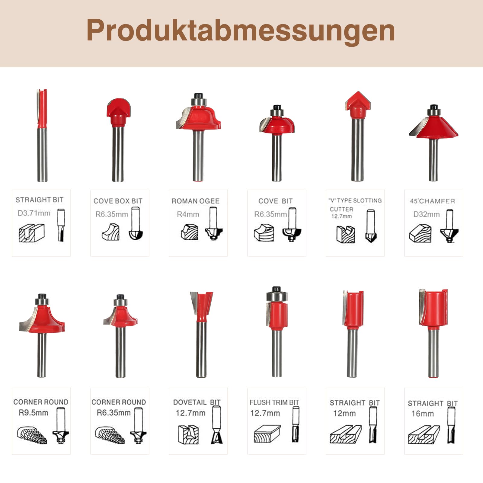 Präzisions-Fräser-Set mit 6 mm Schaft - 12-teilige Hartmetall-Fräsbits für Oberfräsen | Profi-Zubehör für Holzbearbeitung & kreative Projekte mit Holz