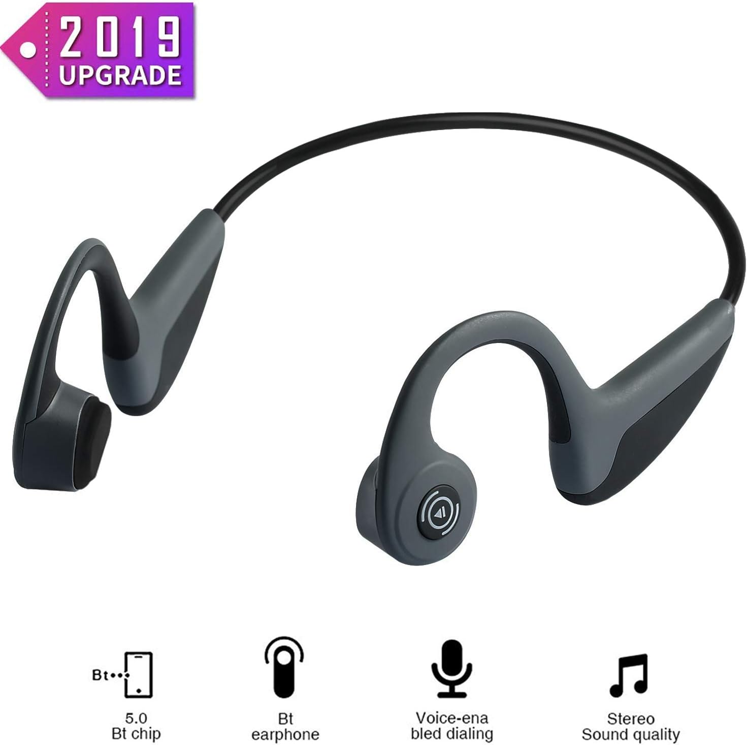 Bone Conduction Headphones - Wireless Earbuds Bluetooth 5.0 Upgraded IP56 Waterproof Sports Bluetooth Earphones w/Mic HD Stereo Sweatproof Premium Sound with Deep Bass for Sport,Lightweight-1.2 oz