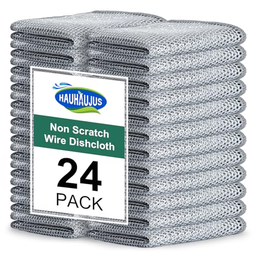 HAUHAUJUS Non Scratch Wire Dishcloth Wire Dishwashing Rags Silver Mesh Dish Cloths Reusable Metal Mesh Cleaning Cloths Cookware Sinks Stove Tops 24 PCS (7.87X7.87)