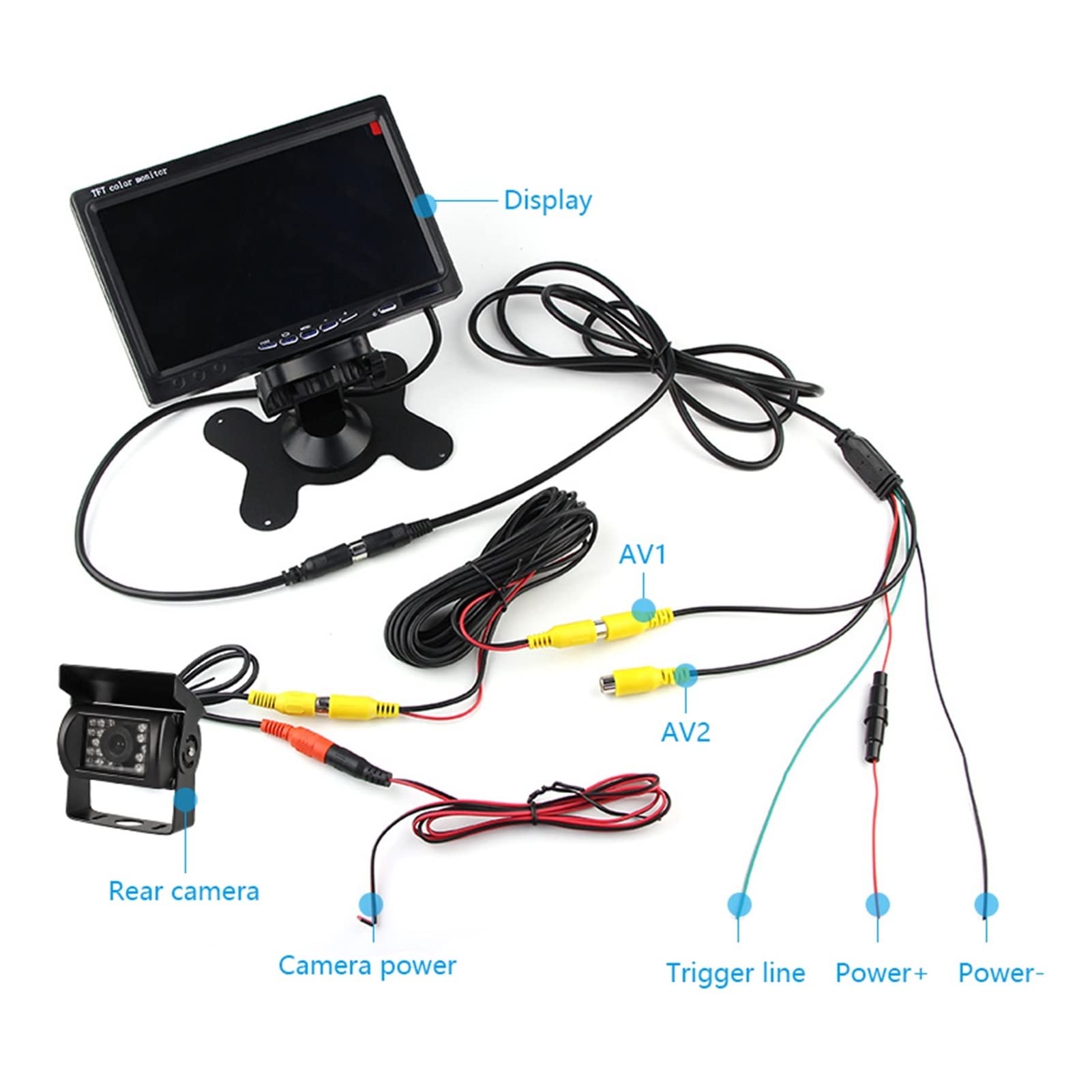 GPS pour Voiture, TFT LCD Couleur HD Moniteur d'écran for Voiture CCTV de la caméra Sauvegarde arrière Vue(Add Two Cameras 15m)