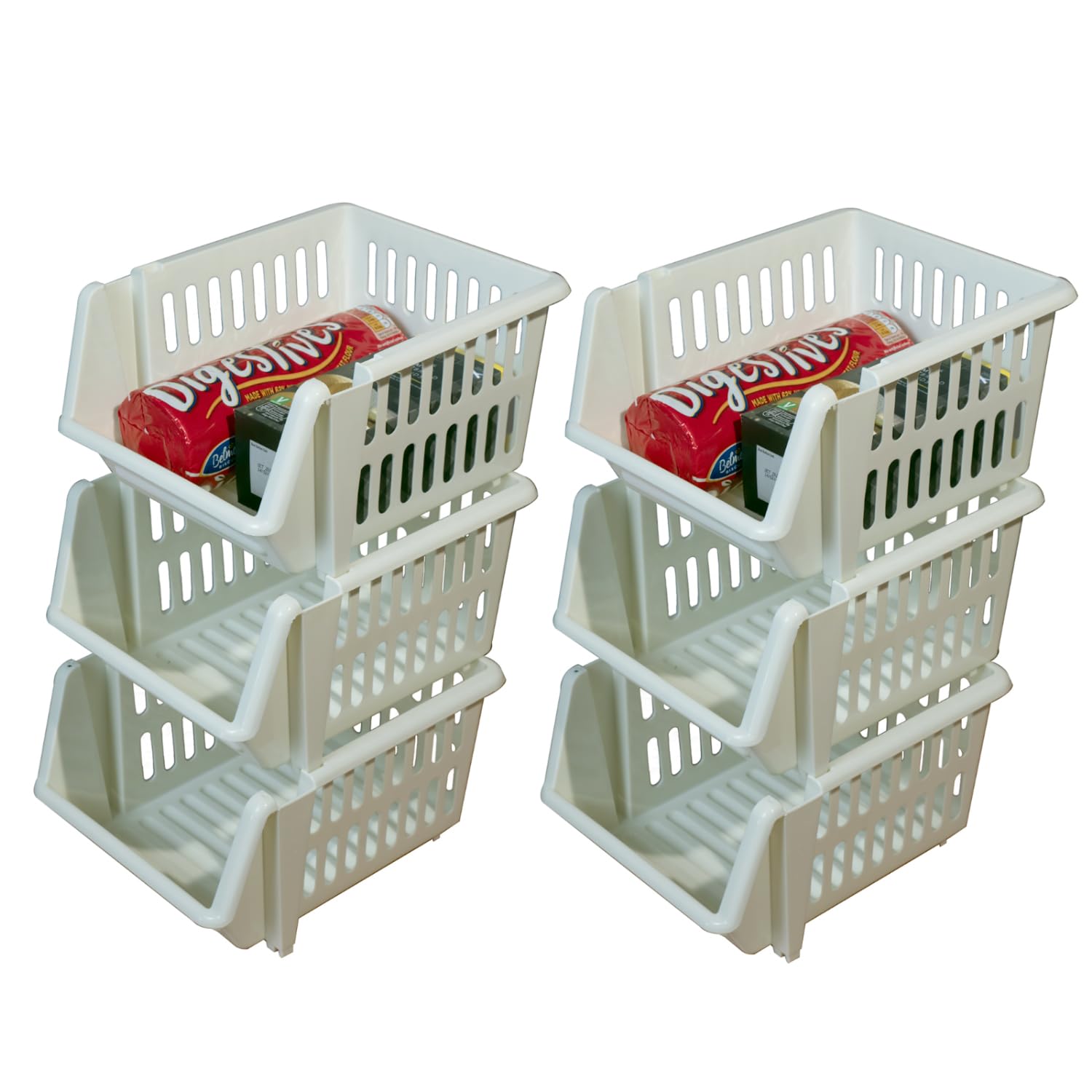 Vr7 Cream 18Cm Storage Stacking Basket Set Of 3