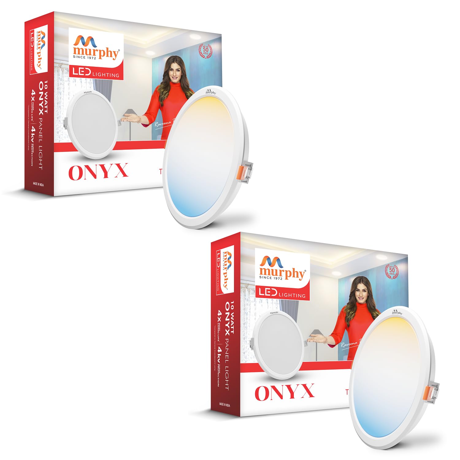 Murphy Aluminium 10W Recessed Round Trimless LED Panel Light | 3-in-1 Colour Changing Cool White/Neutral White/Warm White Pack of 2