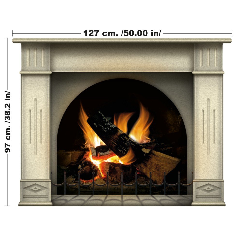 Wandaufkleber Kamin mit brennendem Feuer Wandtattoo Dekoration Brennholz Flammen fotorealistische Kunst Poster (Groß Sahara)