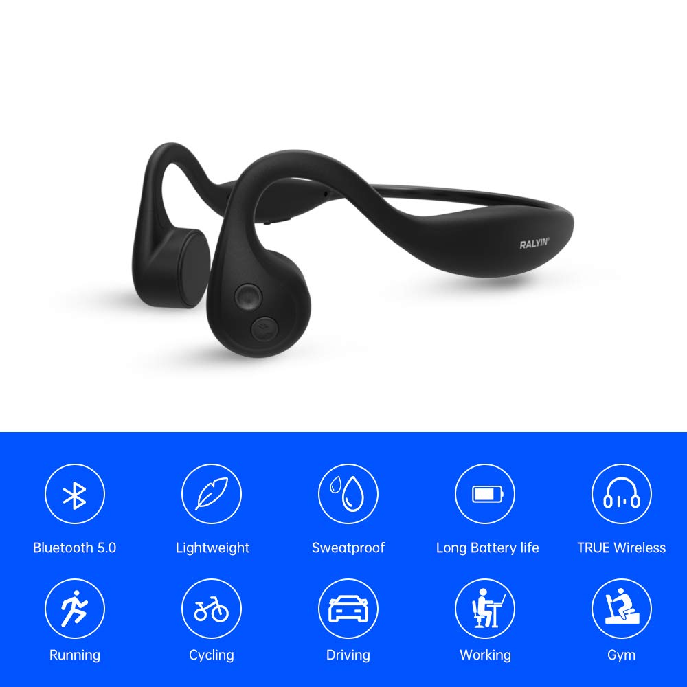 Cuffie a orecchio aperto, cuffie a conduzione ossea, lettore MP3 integrato memoria 8G, auricolari aperti wireless Bluetooth 5.3, per corsa, ciclismo, lavoro, nero