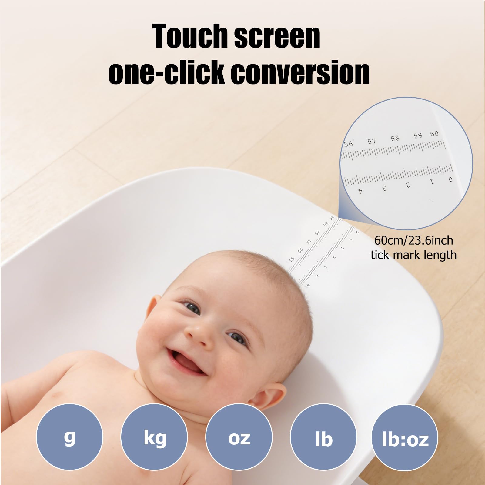 Bilancia digitale per bambini e animali domestici, capacità 150 kg con vassoio staccabile da 60 cm e funzione di tenuta, per neonati, cuccioli, adulti e oggetti, 5 unità, pulsante touch
