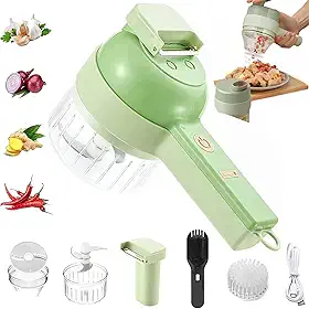 Cortador elétrico de vegetais portátil 4 em 1, mini máquina de lama de alho elétrico, cortador de fatiador de frutas vegetais multifuncionais, ferramenta de cozinha triturador de vegetais pimentão