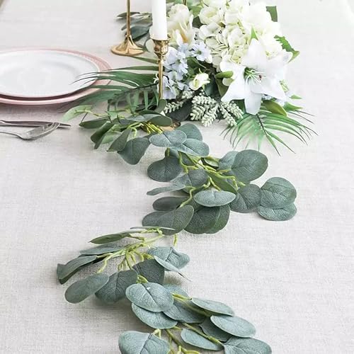 6 Pack Eucalyptus Garland,Eucalyptus Leaves Green Vines Hanging Each 6.2Ft Has140 Leaves Faux Silver Dollar Eucalyptus Strands For Christmas Wedding Party Table Home Indoor Outdoor Decoration #TOP2