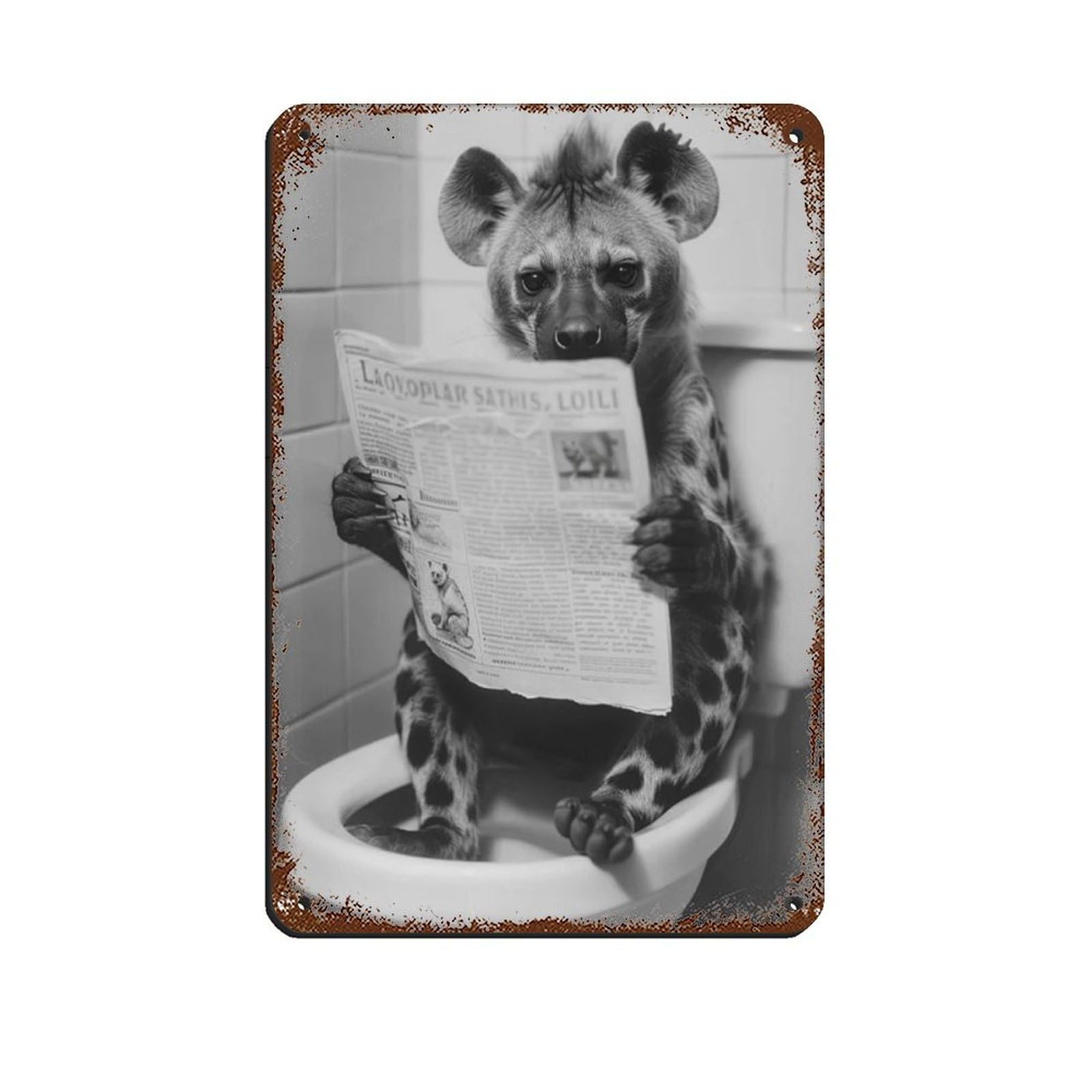 Lxwnze 20L X 30W Cm Hyena Sitting On The Toilet Reading A Newspaper (2) Tin Sign Vintage Metal Pub Club Cafe Bar Home Wall Art Decoration Poster Retro 8X12inch(20X30cm)