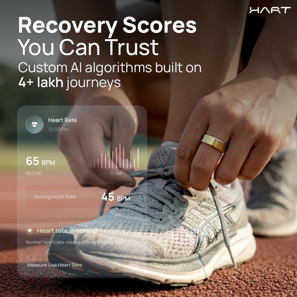 HART X2 Smart-Ring, Größe zuerst mit Größenset, Schlaf-, Erholungs-, Aktivitäts- und Fitness-Tracker, 8-Tage-Akku, 50 m Wasserbeständigkeit, (Gunmetal Black, 12)