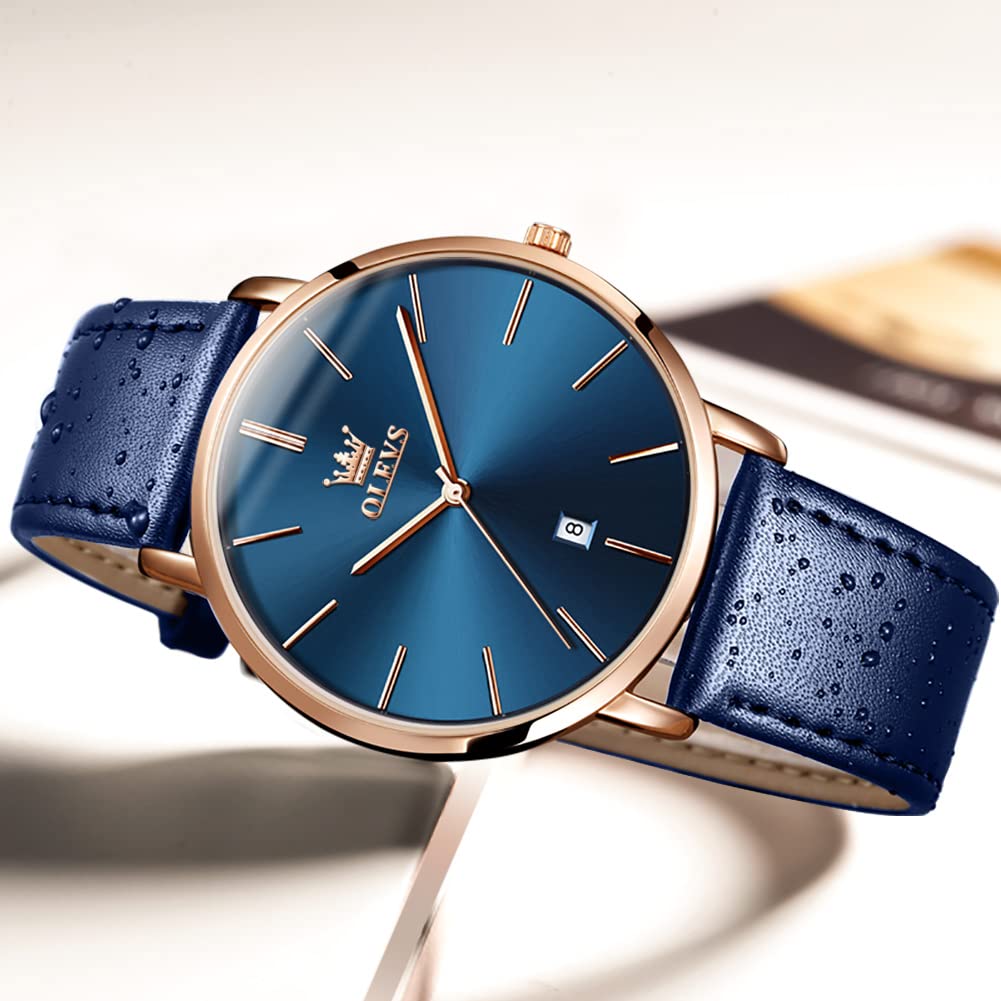 OLEVS Mens Wrist Watches Ultra Thin 6.5mm Minimalist Business Dress Waterproof & Date & Leather Strap Slim Watches for Men - Image 4