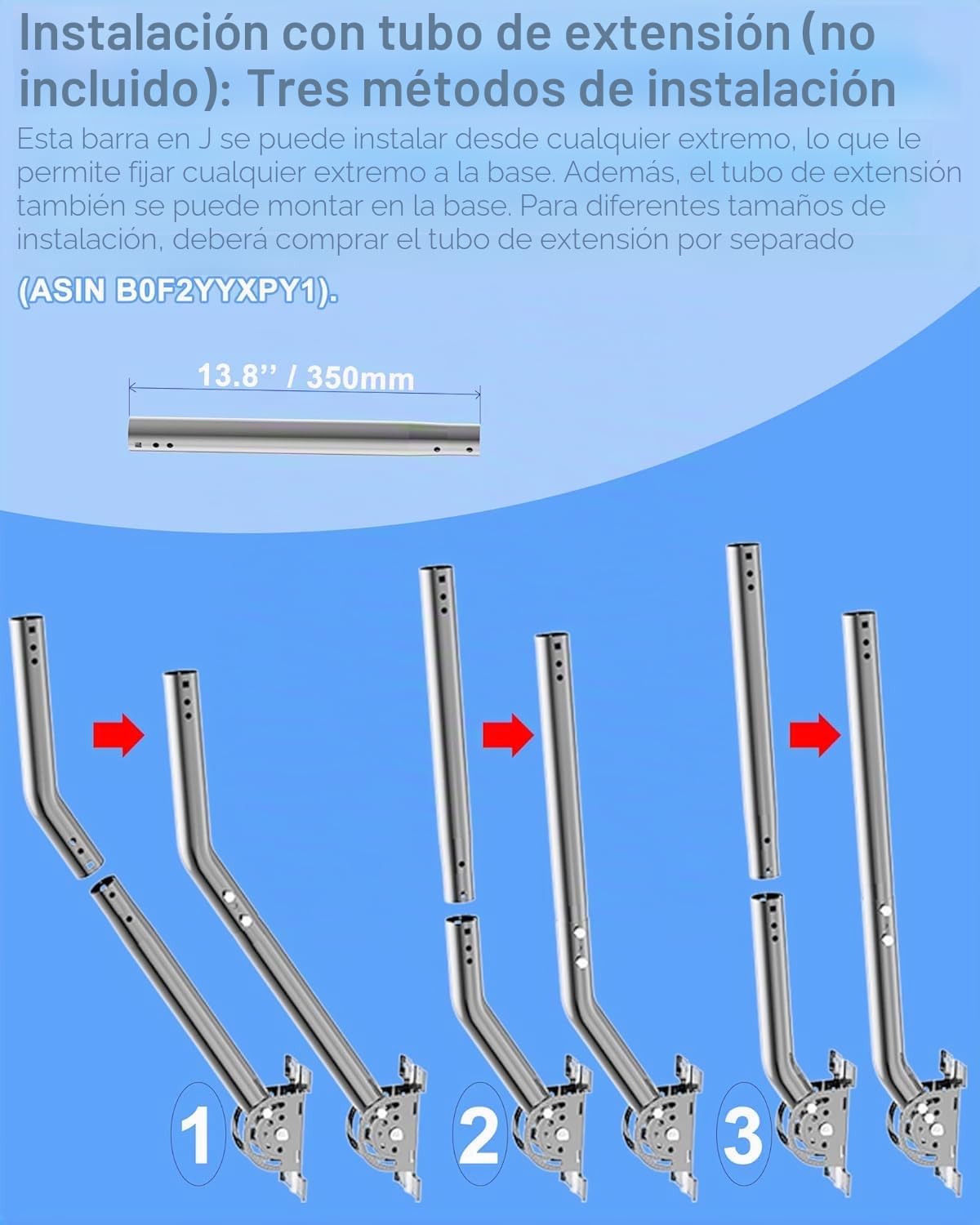Soporte de Antena J-Pole 33 cm Acero 430, Base Pivotante 160 Grados, Bloqueo de 3 Tornillos, OD 3,5 cm, para Pared, Techo, Alero, Puente WiFi, AP, CPE y Estación Meteorológica