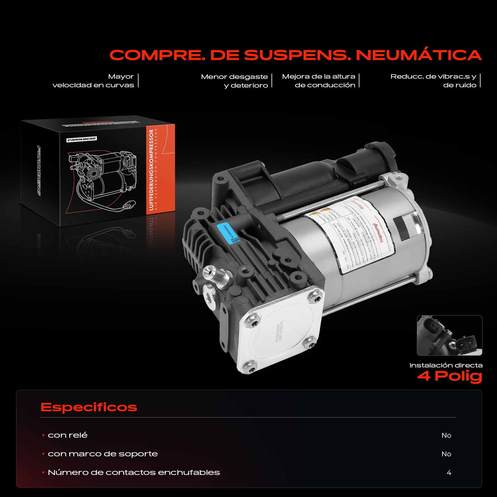 Frankberg Suspensión neumática Compresor Compresor de suspensión neumática 2+2 Polos Compatible con C8 EA EB Citan Furgoneta/MPV W415 Sprinter 3,5-T Bus B906 Replace# 95514729
