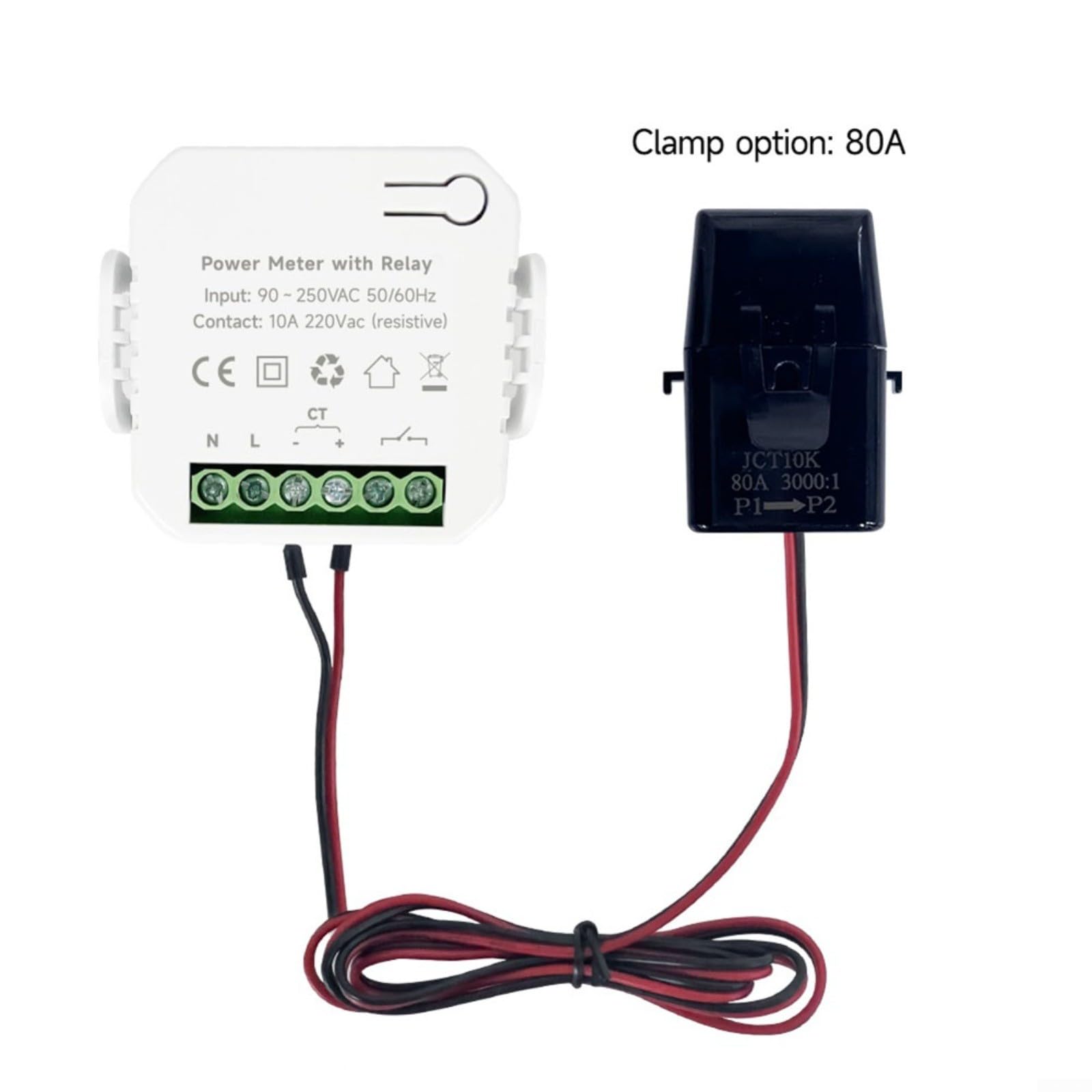 Tuya - Contador de energía WLAN (80 A, con pinzas, 110-240 V, para monitoreo de corriente)
