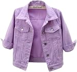 Unilexi Women's 3/4 Sleeve Colored Cropped Denim Jacket Light Wash Short Jean Jacket Trucker Coat