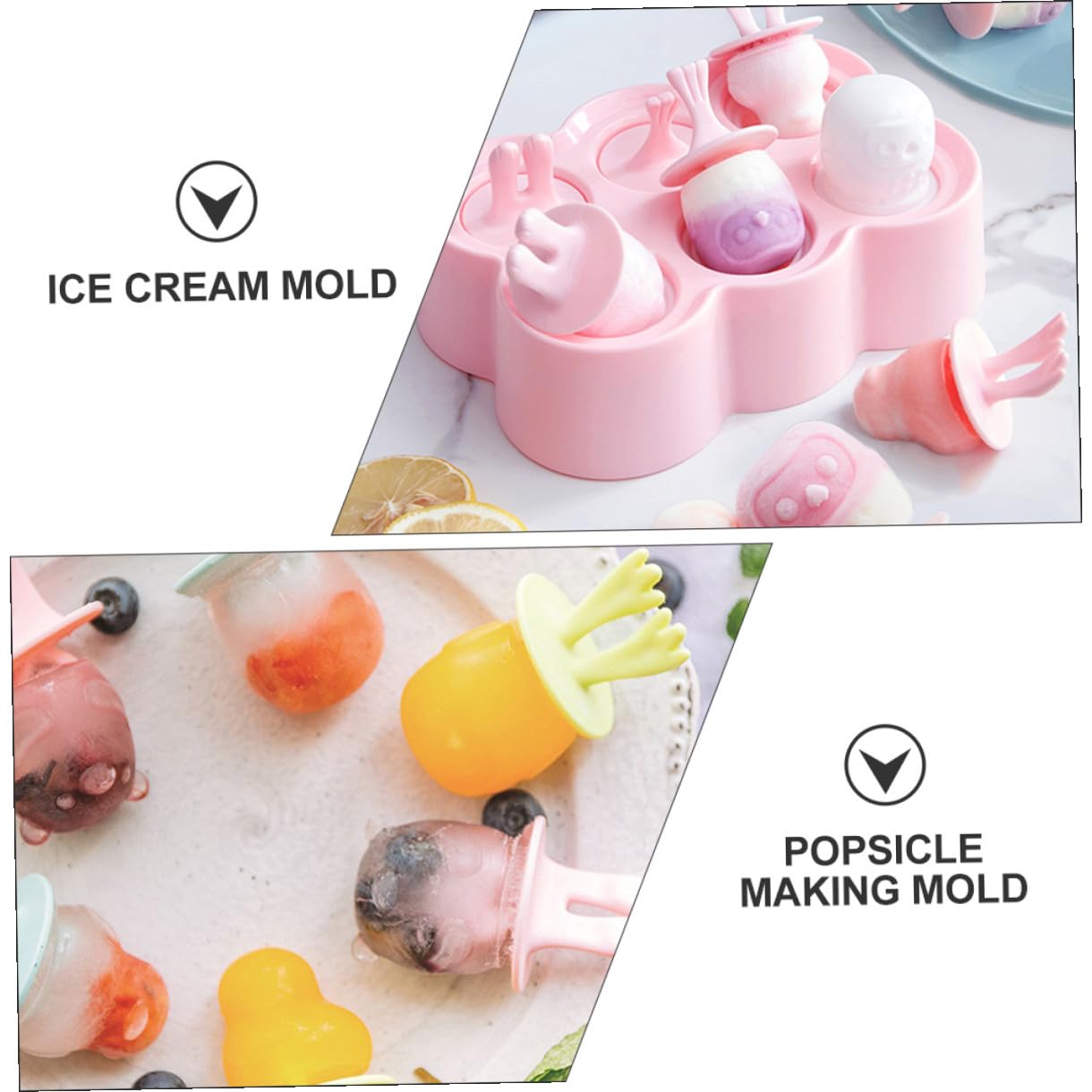 GARVALON 4 juegos Moldes para Polos de Silicona Reutilizables con Diseño Animal de Colores Verde Rosa y Azul Aptos para Helados Yogur y Cubitos de Hielo DIY