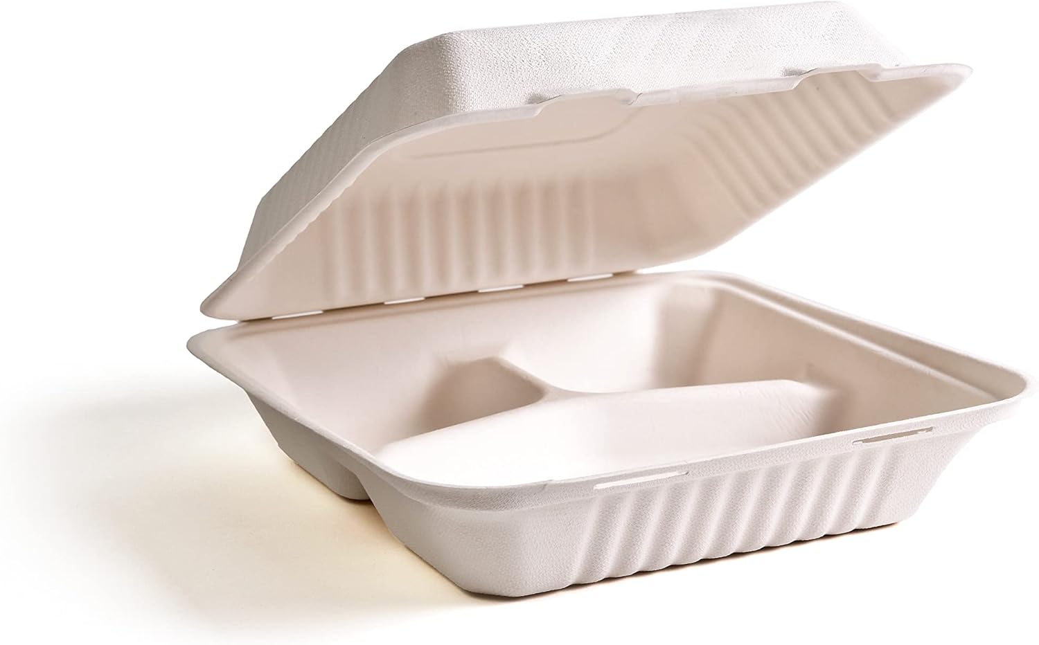 75 Count Green Wave 9"x9"x3" Clamshell Take Out Food Containers | 3 compartments food container |100% Compostable To Go Containers | Hinged Disposable food container with lids | Eco Friendly Product.: Industrial & Scientific