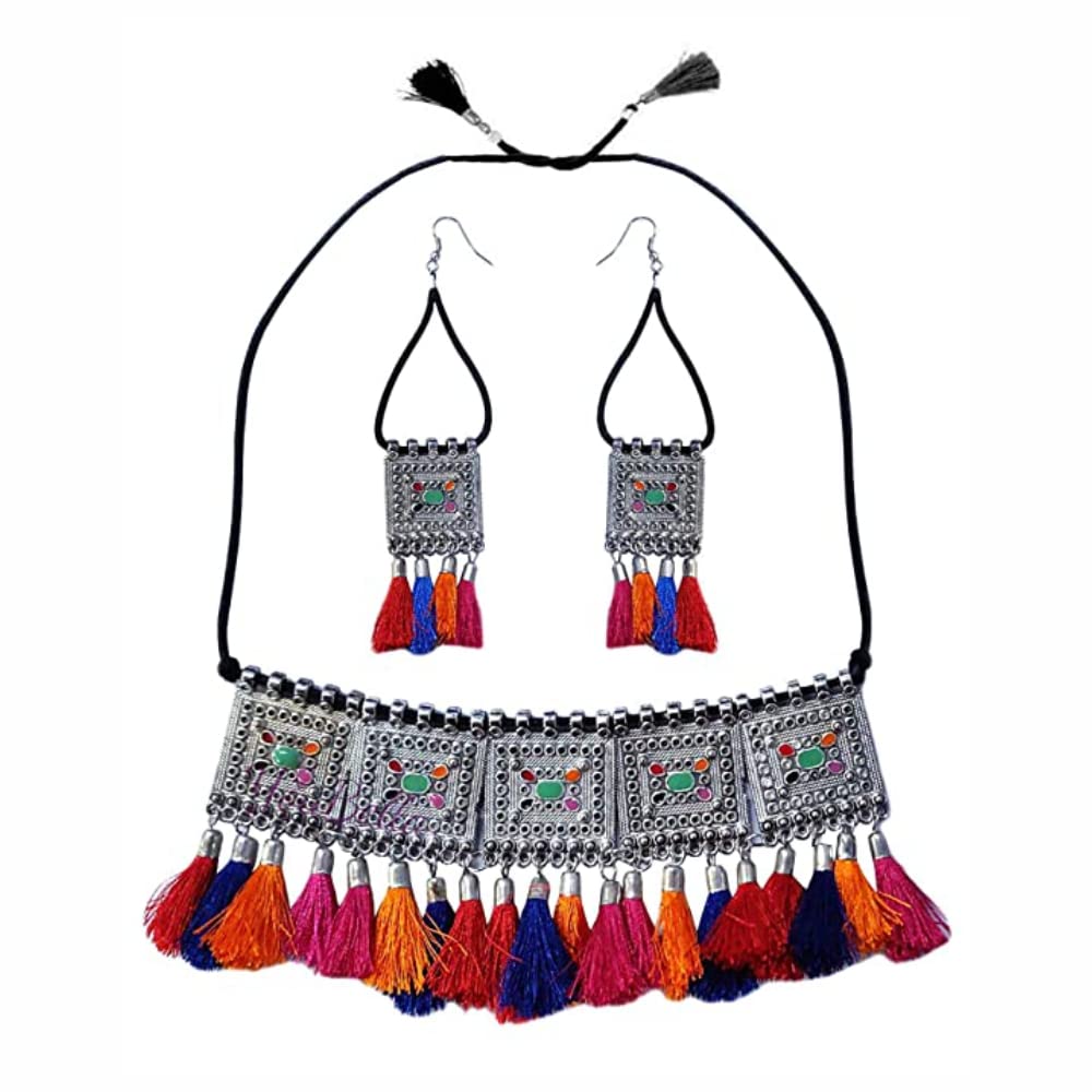 See full amazon price history chart for KAGUS Oxidised Afghani Style Meenakari Touch Tassel Earrings with Cotton Threads Choker Necklace Set for Girls and Womens, Traditional, Fashionable, Ethnic, Lightweight KAGUS Oxidised Afghani Style Meenakari Touch Tassel Earrings with Cotton Threads Choker Necklace Set for Girls and Womens, Traditional, Fashionable, Ethnic, Lightweight (B0BWWSTB8J) Amazon Price History, Amazon Price Tracker