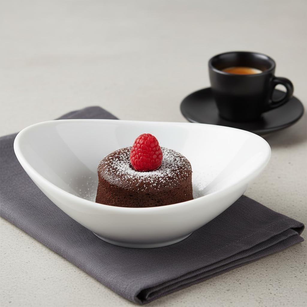 Tuxton China GLP-401 Mini Capistrano Bowl, 8 oz., 6-3/8" x 5" x 2-1/8" H, Oval, Microwave and Dishwasher Safe, Oven Proof, Fully Vitrified, TuxTrendz, Linx, Porcelain White, Pack of 12