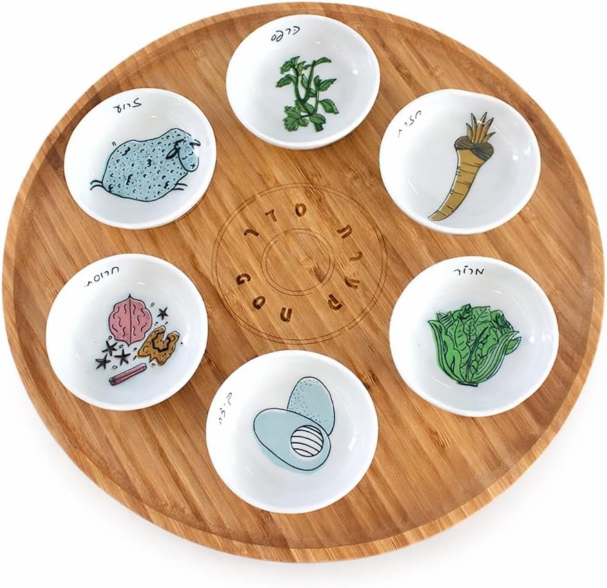 Passover Seder Plate with Six Colorful Ceramic Bowls, 13" Large Sedar Plate Set, Seder Plate for, Perfect for Jewish Holiday and Wedding Gift