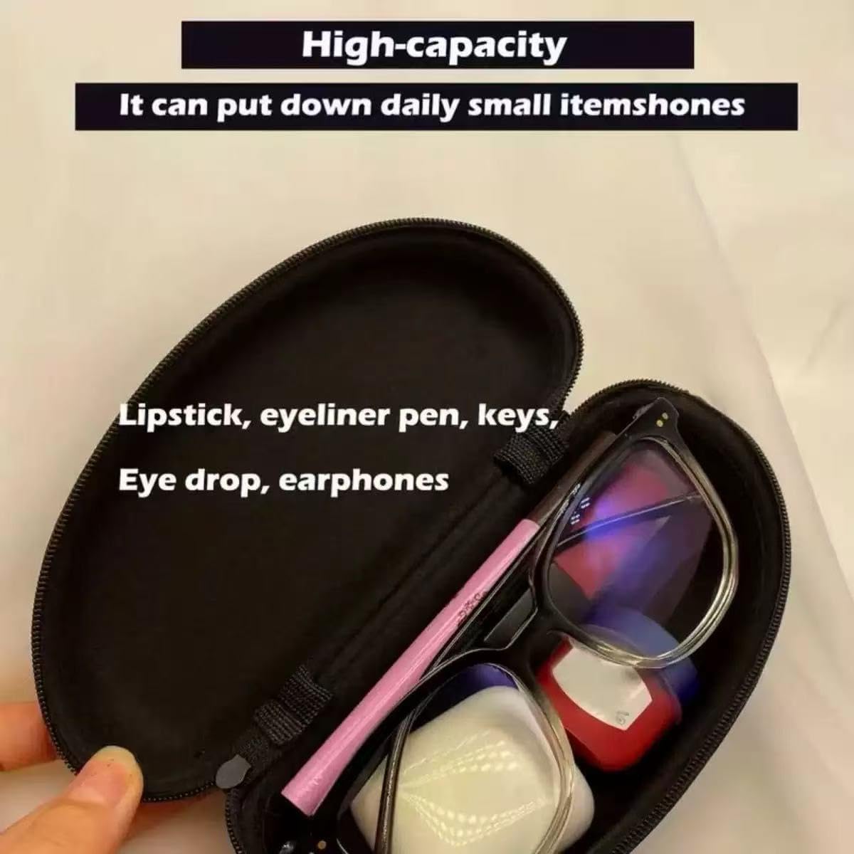 1pcs Luxury Large Rhinestone Sunglasses Case with Wrist Strap, Oversized Shockproof Glasses Holder for Women, Elegant Portable Clutch with Handles for Purse & Travel