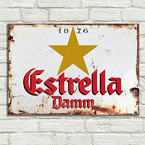 LBS4ALL Estrella Damm - Placa de metal de aluminio vintage Pub Tiki Bar Home Cafe Pared Cerveza Retro Club