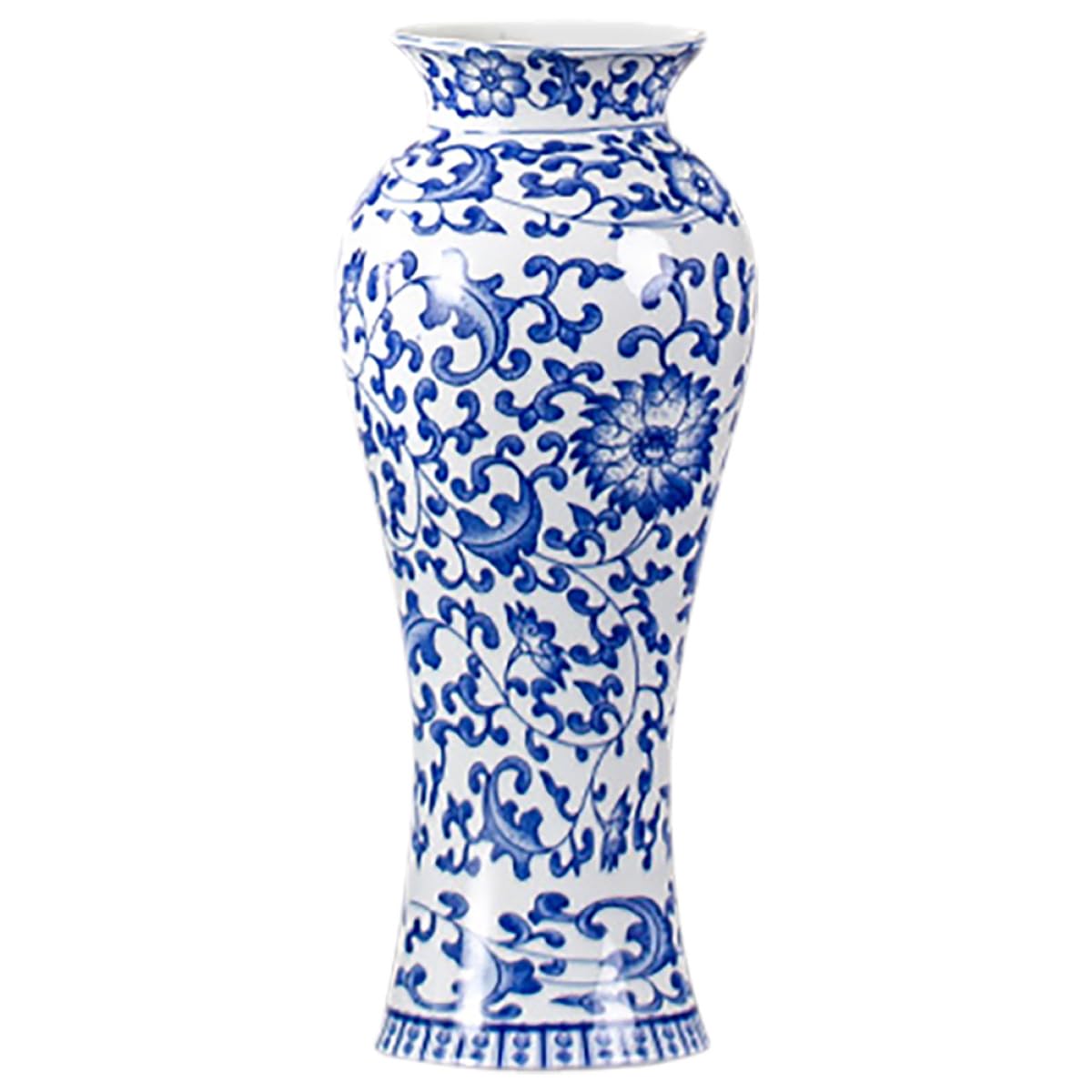 Vase en céramique bleue et blanche Toyvian moyen format pour fleurs séchées de salon