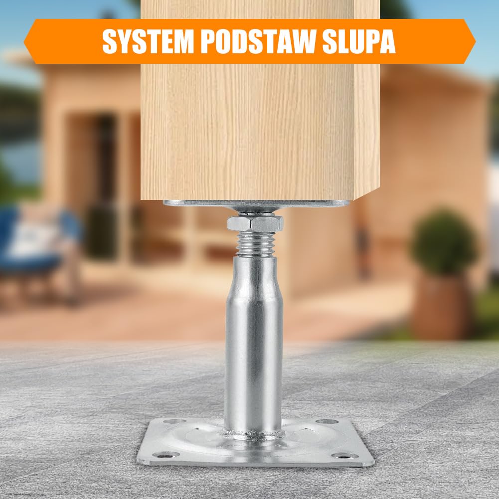 4 Pack Height Adjustable Post Brackets, Galvanized Post Brackets, Galvanized Post Brackets with 16 Screws - Image 3