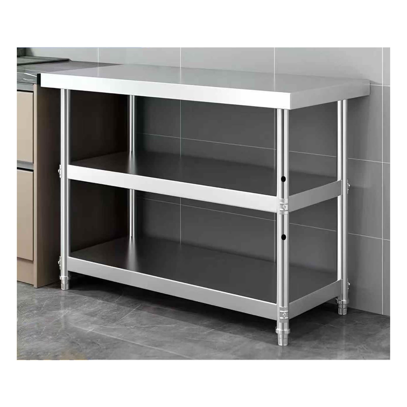 kitchen prep table, Heavy Duty Kitchen Food Prep Table，Three-layer Countertop, Stable Support, Layered Storage(150 * 50 * 80cm/59 * 19.7 * 31.5in)