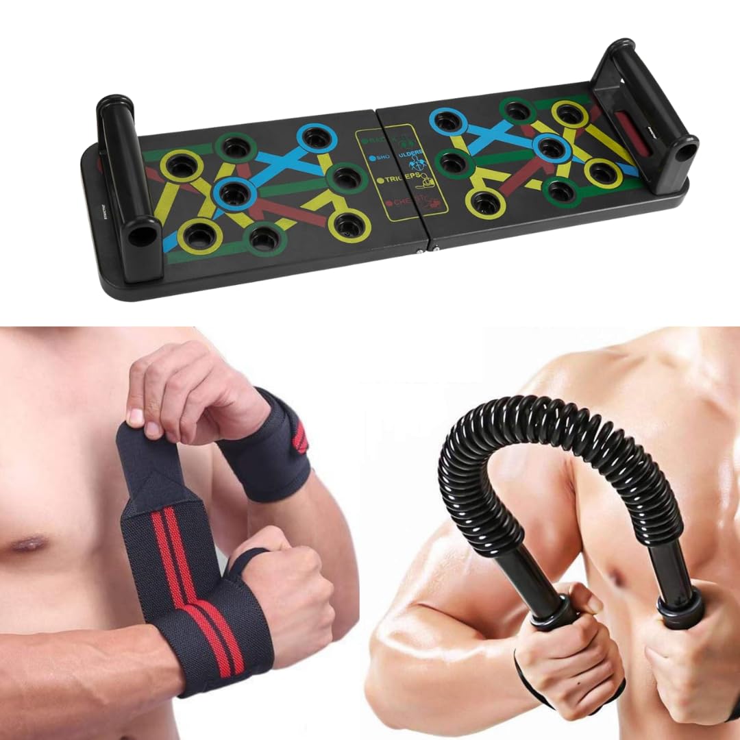 Zordik- Heavy Duty Power Twister Spring Bar for Chest Arm Upper Body Strength Training + Wrist Supporter for Gym, Wrist band, Hand Grip +Pushup Board For Men Fitness Equipment Push Up Bar For Home-image-20
