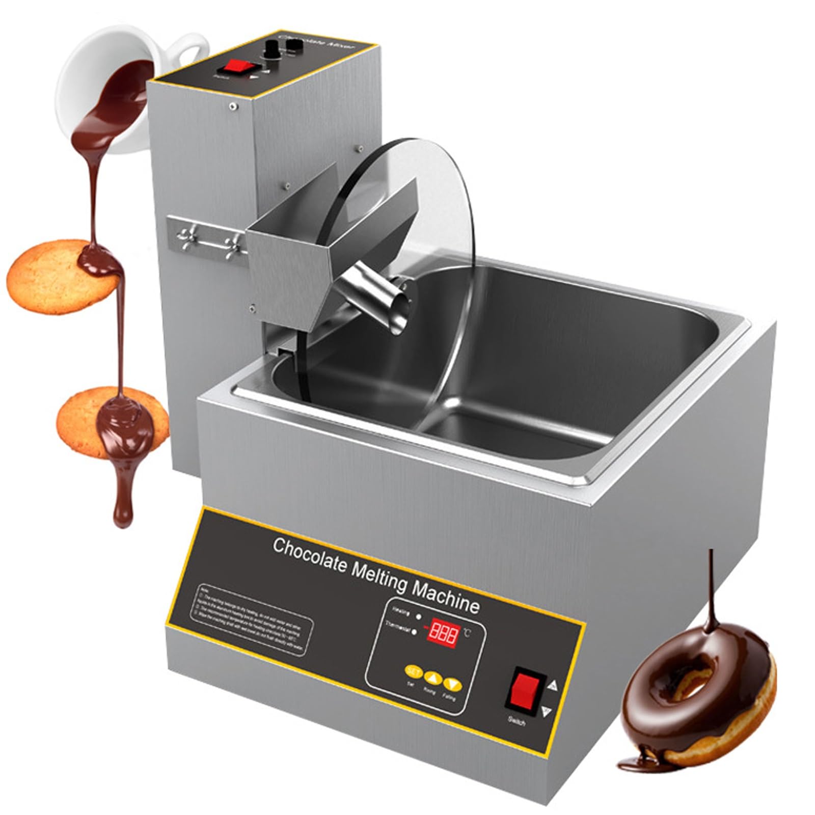 YNIYUJKL Electric Chocolate Melting Machine, Tempering & Coating Mixer, Stainless Steel, 0-95℃ Temperature Control, Adjustable Speed 35-55Rpm, Perfect For Homemade Treats,Capacity 12kg